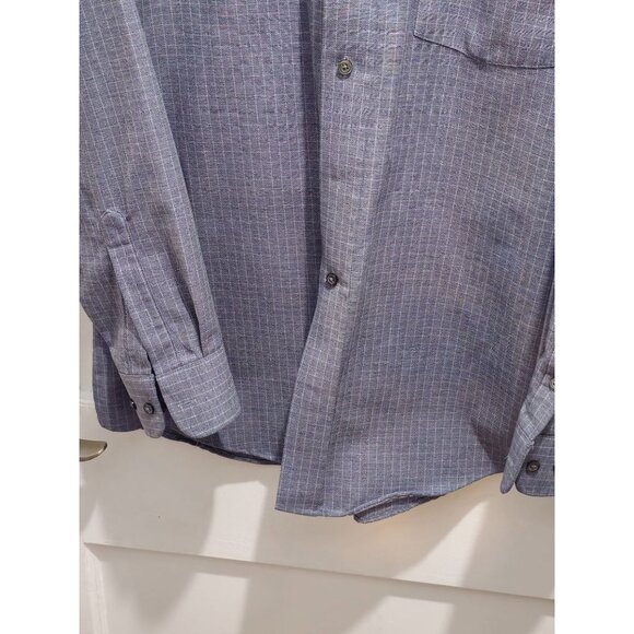Bill Blass Mens Herringbone Striped Button-Up Shirt 16 34/35 Blue Long Sleeve Co - Picture 7 of 9